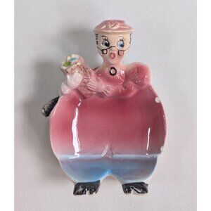 Vintage Enesco Busy Biddy Granny Teabag Holder In Pink